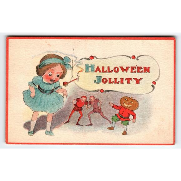 Vintage 1913 Halloween Jollity Divided Back Lithograph Postcard Goblin Imps - Picture 1 of 2
